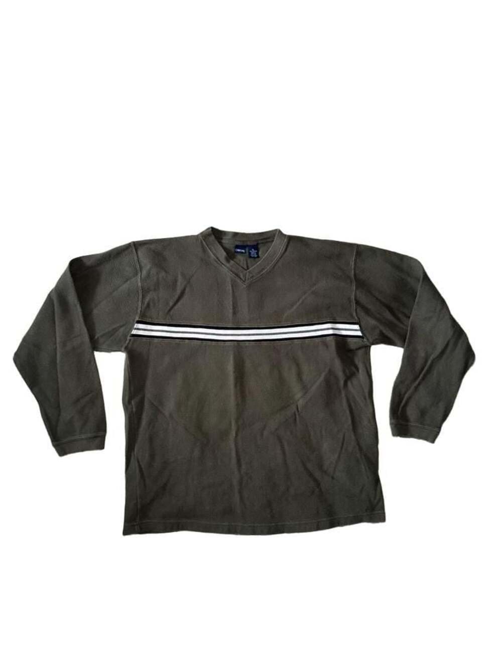 Cherokee Green Long Sleeve V-Neck Sweater with Striped Band
